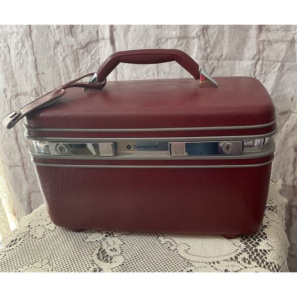 Vintage SAMSONITE Profile II Burgundy Cosmetic Train Case Luggage w/keys - Picture 1 of 9